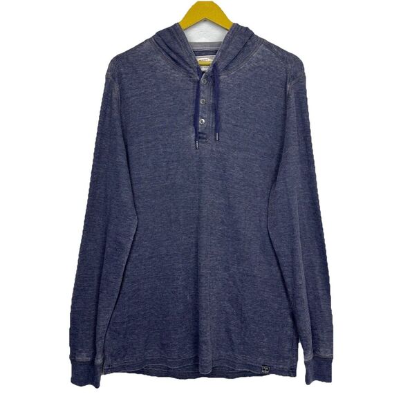 Flag & Anthem Mens Waffle Knit Henley Hoodie Size M Heather Blue Gray Preppy NWT - Picture 1 of 10